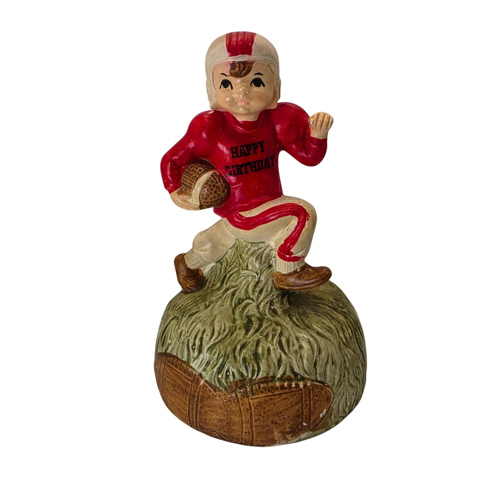 Vintage 1974 Spencer Football Player Happy Birthday Rotating Music Box Ceramic